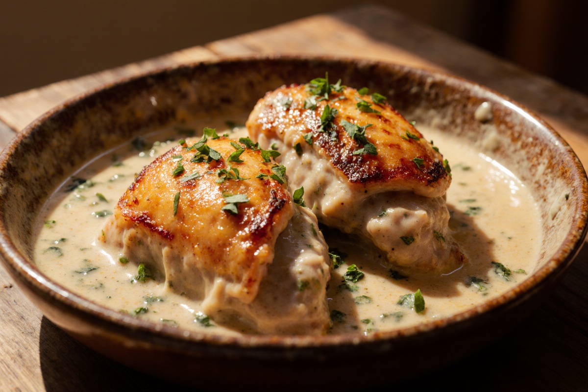 Creamy Oven Baked Chicken Thighs